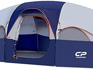 CAMPROS CP Tent 8 Person Camping Tents, Weather Resistant Family Tent, 5 Large Mesh Windows, Double Layer, Divided Curtain for Separated Room, Portable with Carry Bag